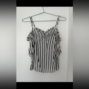 Black and white striped shoulder-to-shoulder blouse, TEMT, size 10